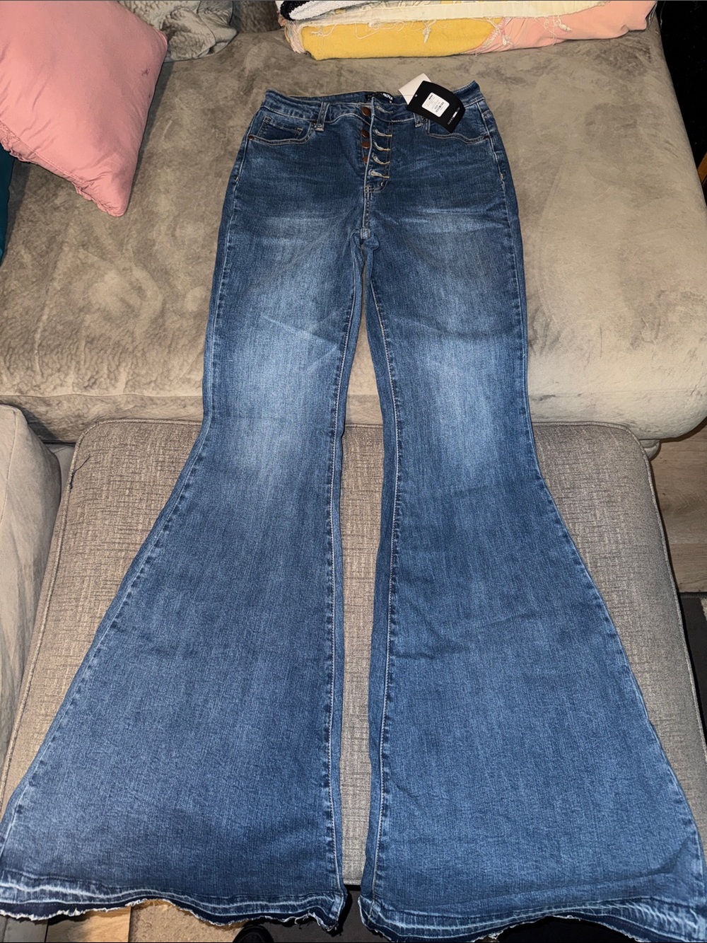 Fashion Nova Medium Blue High-Rise Flare Jeans